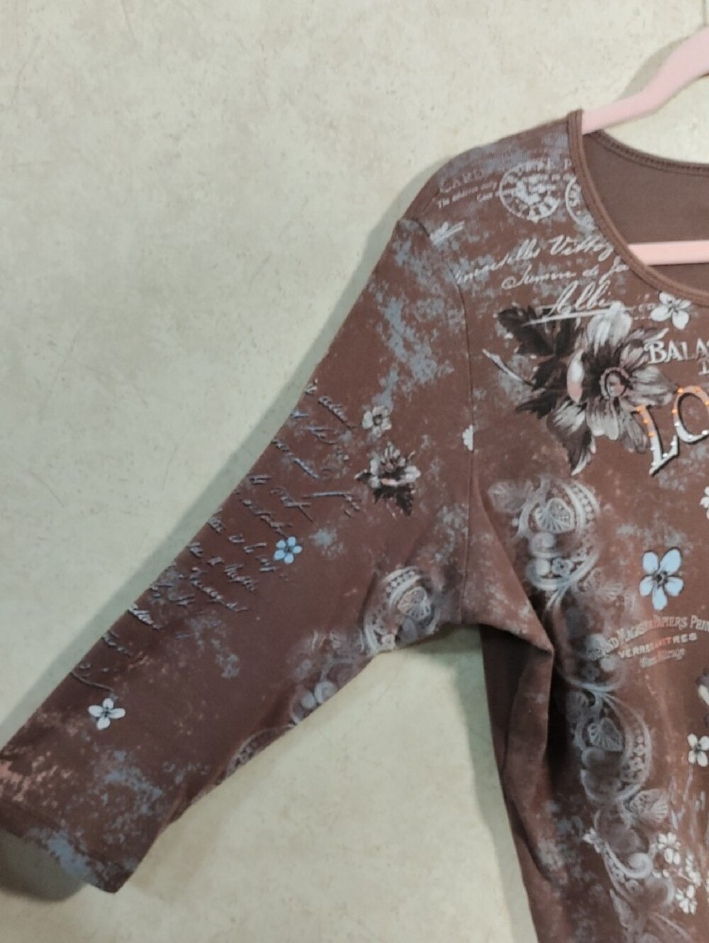 J102 Susan Lawrence Brown & Blue Floral Ballad Des Lorraine 3/4 Sleeve Tee 2X - Picture 5 of 9